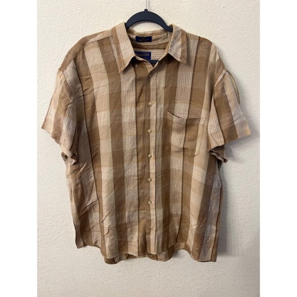 Pendleton Mens Brown Beige Plaid Short Sleeve Button-Up Shirt Size Large - Picture 1 of 5